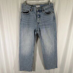Zara Jeans Women's 8 Light Wash Blue Denim Button Fly Raw Hem Cotton High Rise